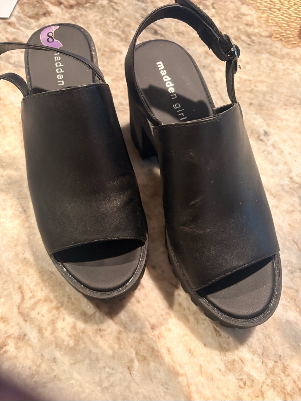 Madden Girl Black Open-Toe Chunky Block Heel Sandals